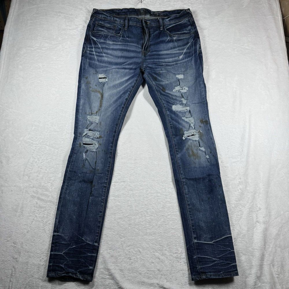 PRPS‎ Super Skinny Fit Distressed Stretch Jeans Blue Size 36 36x32 Japan Luxury